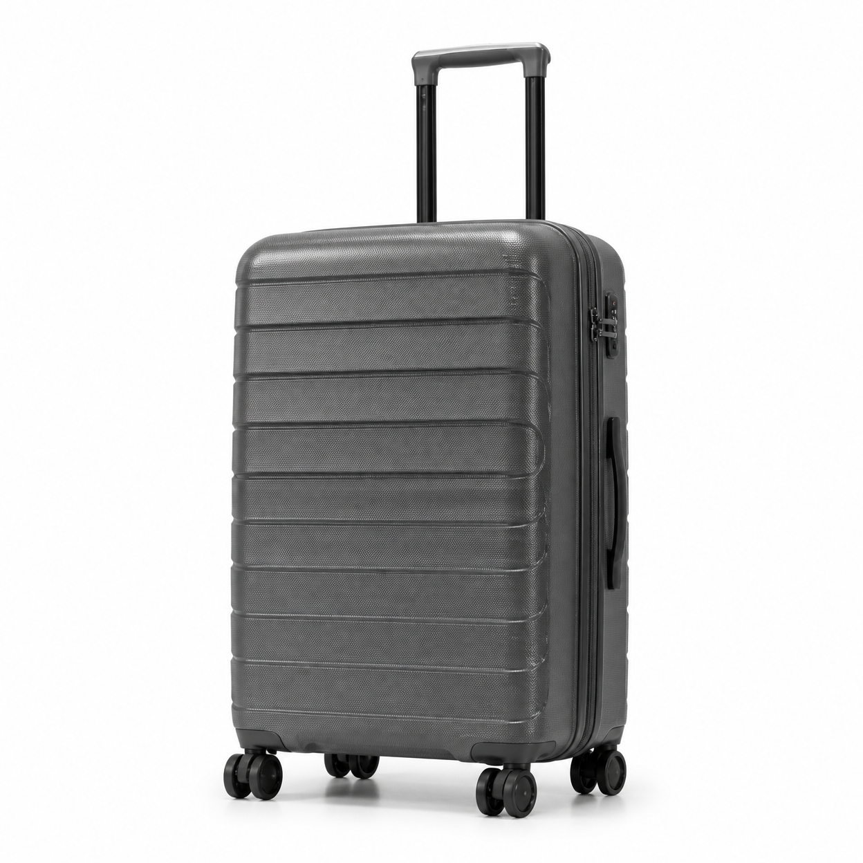 Rolling Joy OEM charcoal horizontal ribbed pp hard shell 3 piece set with beige backpack and accessories 20inch 24inch 28inch Virgin PP hard-shell, horizontal ribbed texture