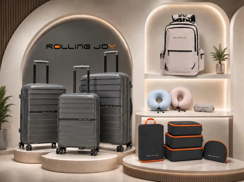 Rolling Joy OEM charcoal horizontal ribbed pp hard shell 3 piece set with beige backpack and accessories 20inch 24inch 28inch Virgin PP hard-shell, horizontal ribbed texture view 2
