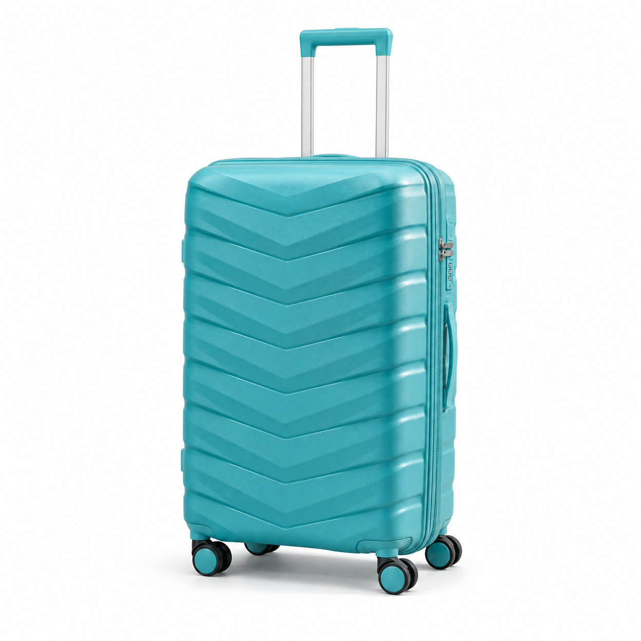 Rolling Joy OEM teal chevron PP hard shell 4 piece luggage set 14 to 28 inch 14inch 20inch 24inch 28inch PP hard-shell, chevron texture, waterproof
