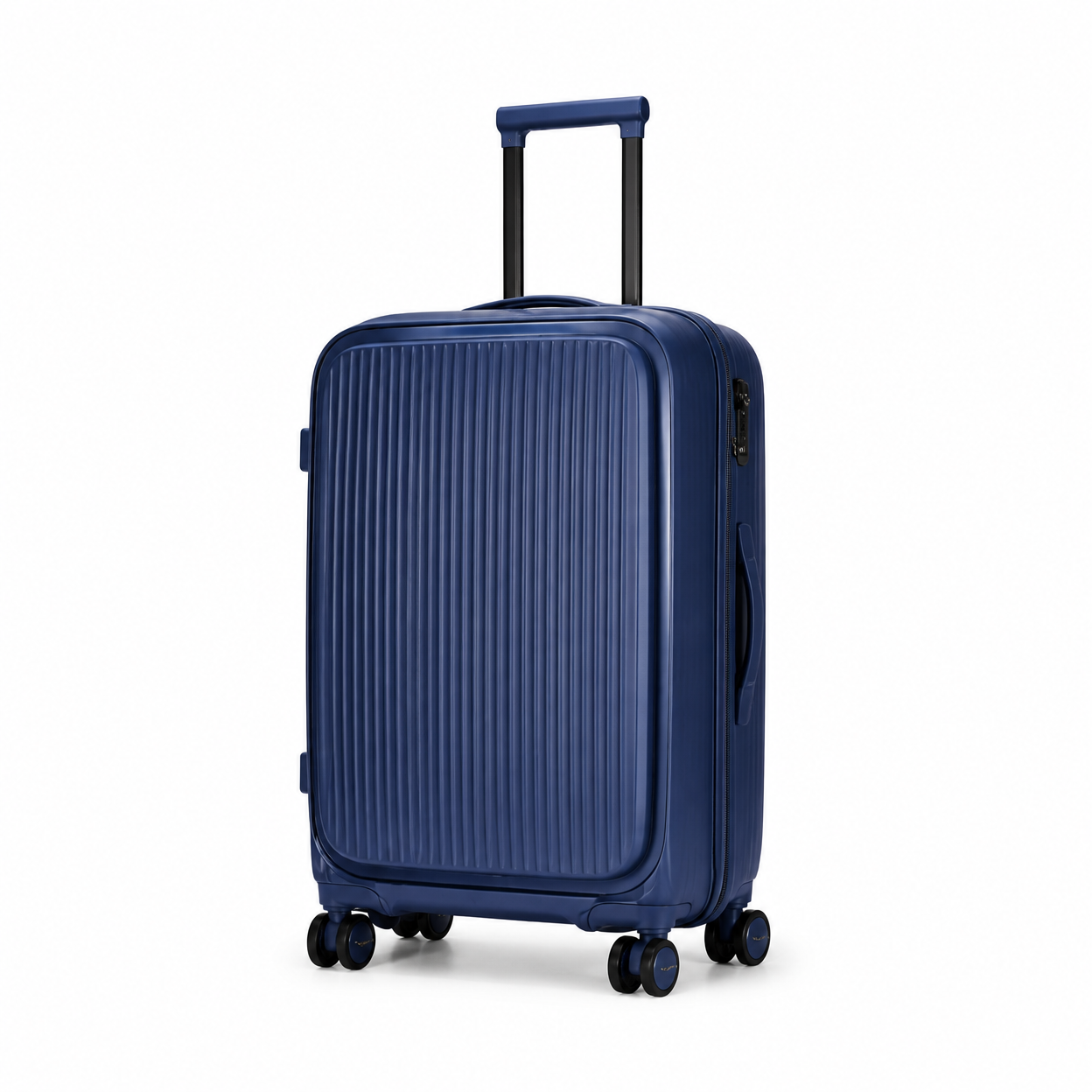Rolling Joy OEM navy ribbed pp hard shell 3 piece set with matching navy backpack 20inch 24inch 28inch Virgin PP hard-shell, vertical ribbed texture