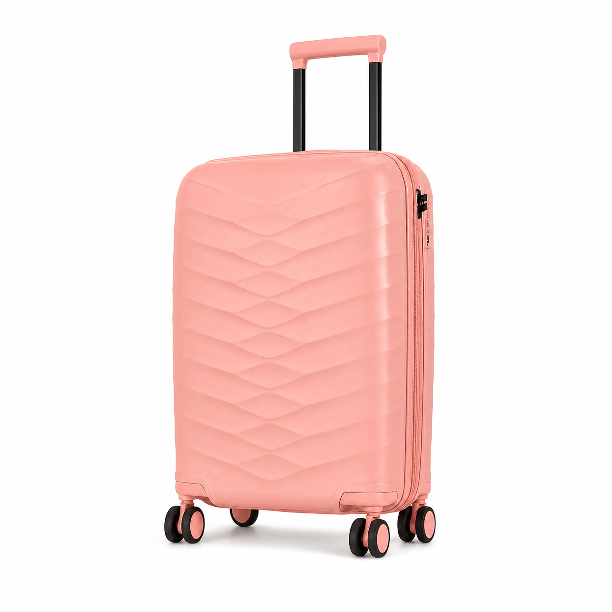 Rolling Joy OEM blush pink chevron pp hard shell 3 piece set with matching backpack 20inch 24inch 28inch Virgin PP hard-shell, chevron texture