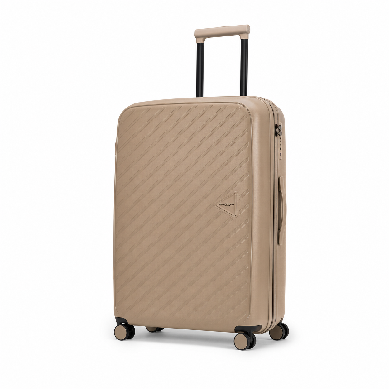 Rolling Joy OEM tan diagonal ribbed pp hard shell 3 piece set with beige backpack 20inch 24inch 28inch Virgin PP hard-shell, diagonal ribbed texture