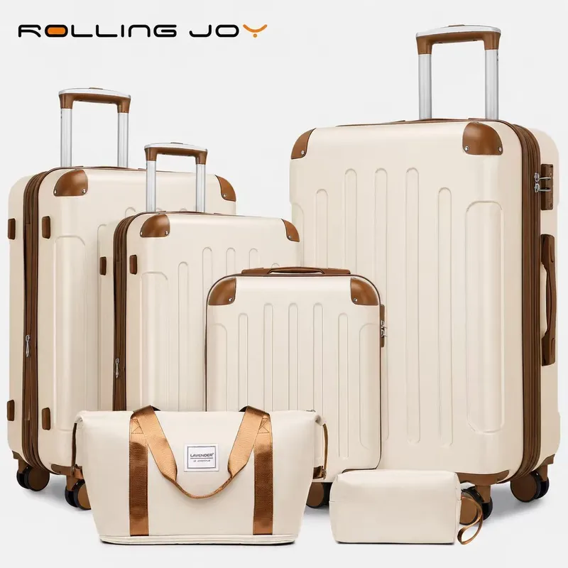 Rolling Joy OEM cream 6 piece pp hard shell set with duffel bag and pouch four trolleys 6 pieces — 4 hard-shell trolleys incl. vanity case duffel bag toiletry pouch Virgin PP hard- view 2