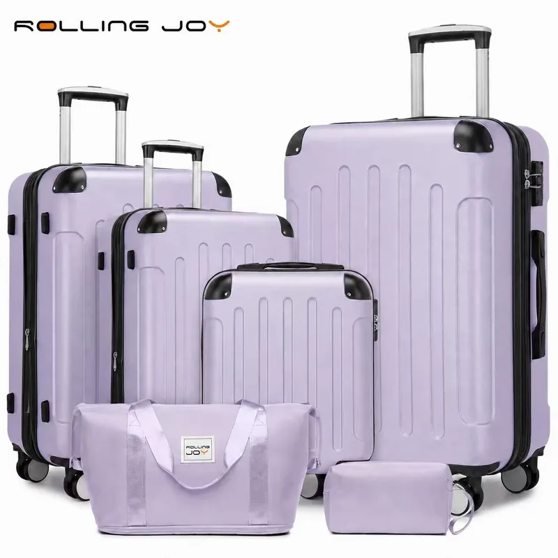 Rolling Joy OEM cream 6 piece pp hard shell set with duffel bag and pouch four trolleys 6 pieces — 4 hard-shell trolleys incl. vanity case duffel bag toiletry pouch Virgin PP hard- view 4