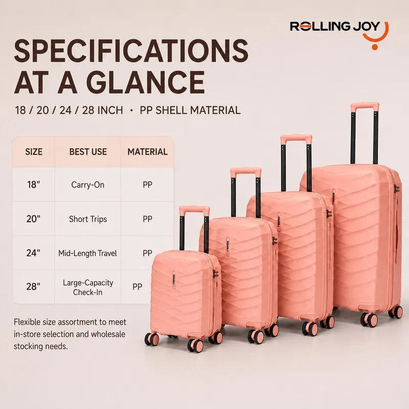 Rolling Joy OEM coral wave pp hard shell 4 piece set 18 20 24 28 inch 18inch 20inch 24inch 28inch Virgin PP hard-shell, wave geometric texture view 2