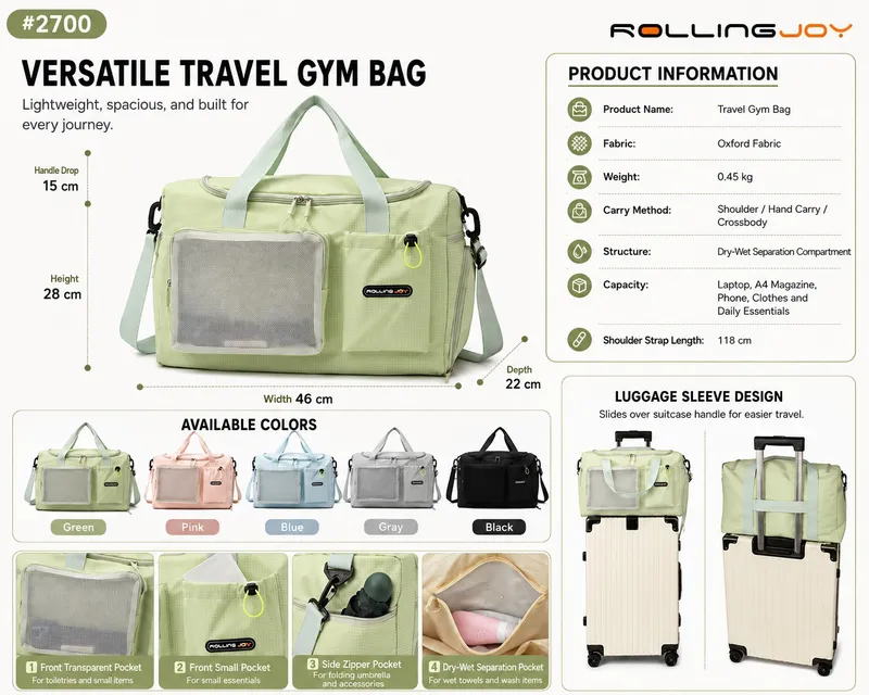 Rolling Joy OEM oxford fabric versatile travel gym bag 2700 five colors 46 28 22 Oxford Fabric view 2