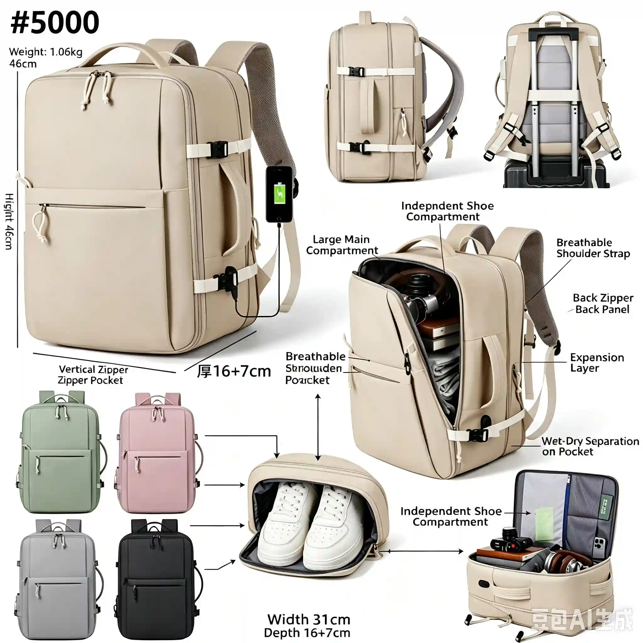 Rolling Joy OEM #5000 urban commuter backpack 46 x 31 x 16 7cm view 2