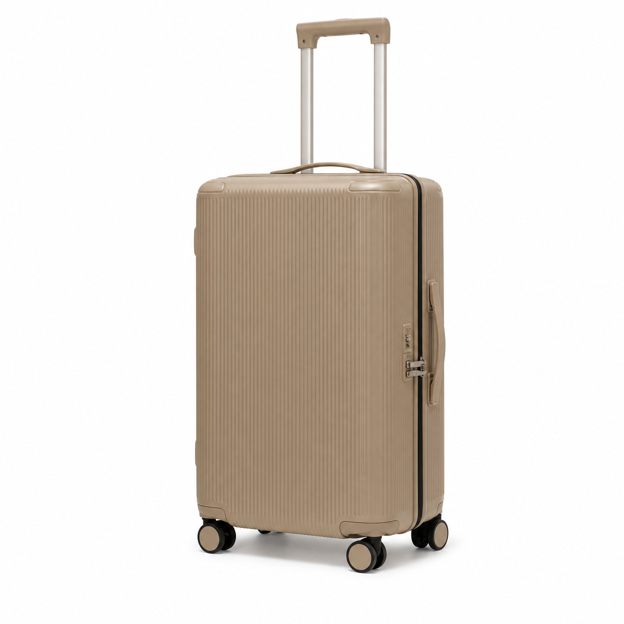 Rolling Joy OEM beige 3 piece hard shell set with travel accessories Ribbed hard-shell with TSA locks