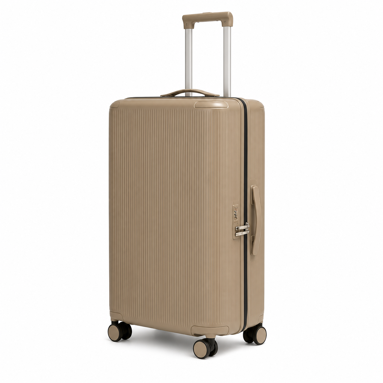 Rolling Joy OEM beige ABS+PC ribbed trolley set with OMASKA backpack and accessories 20inch 24inch 28inch ABS+PC composite, ribbed texture