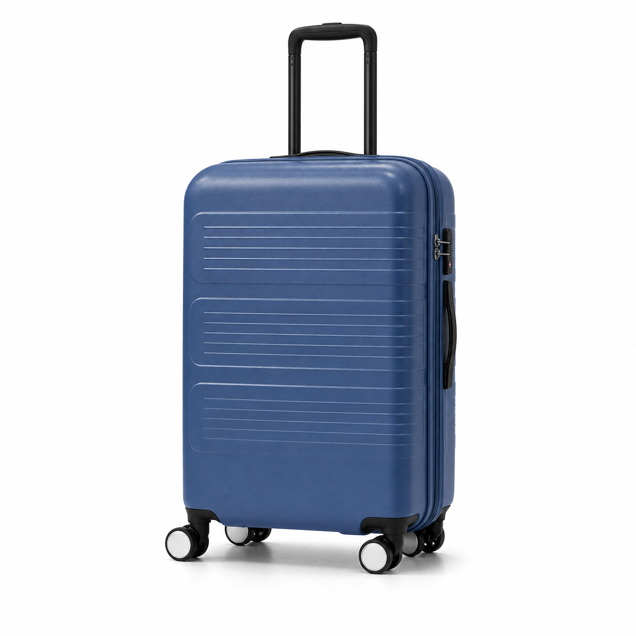 Rolling Joy OEM Rolling Joy matte blue horizontal ribbed ABS PC hard shell trolley case set 20 24 28 inch 20inch 24inch 28inch 3-piece ABS+PC composite hard shell
