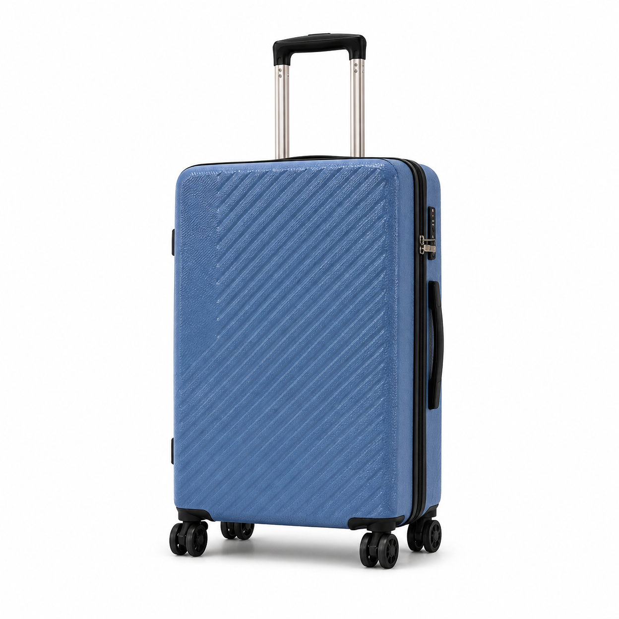 Rolling Joy OEM Rolling Joy light blue diagonal ribbed ABS PC hard shell trolley case set 248 20 24 28 inch TSA spinner 20inch 24inch 28inch 3-piece ABS+PC composite hard shell