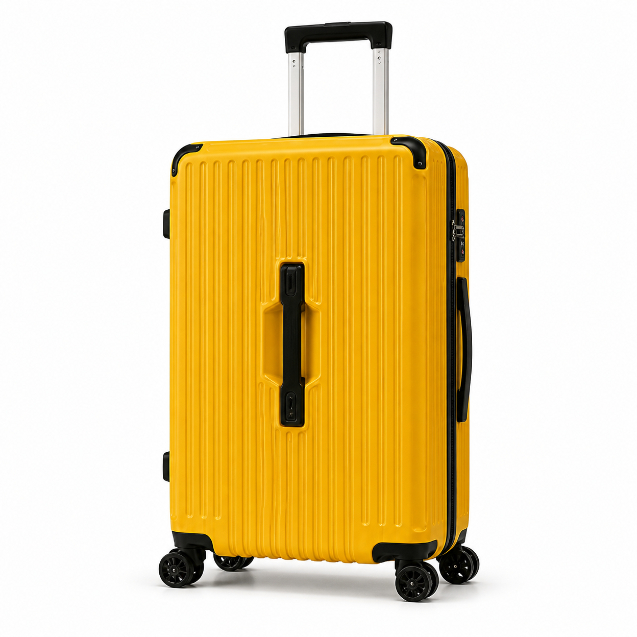 Rolling Joy OEM Rolling Joy yellow vertical ribbed ABS PC hard shell trolley case set 20 24 28 inch 5 colors TSA spinner 20inch 24inch 28inch 3-piece ABS+PC composite hard shell