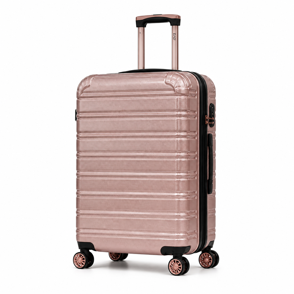 Rolling Joy OEM Rolling Joy rose gold front opening ribbed ABS PC hard shell trolley case set 20 24 28 inch TSA spinner 20inch Carry-On 24inch Checked 28inch Checked ABS+PC composi