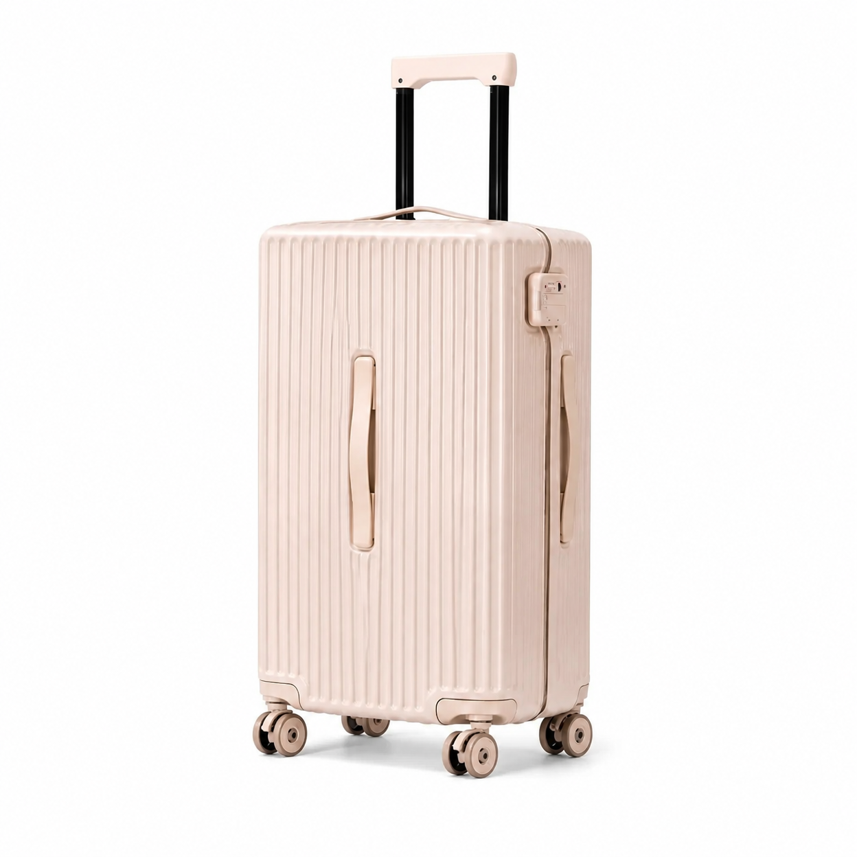 Rolling Joy OEM blush pink ribbed pc trolley set 20inch 24inch 28inch 100% PC polycarbonate, ribbed texture