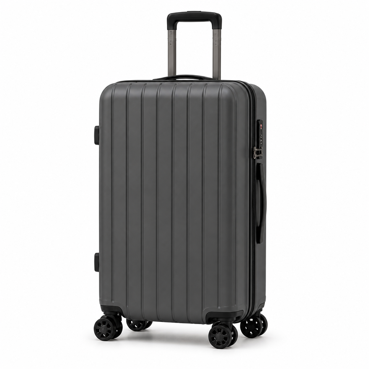 Rolling Joy OEM Rolling Joy grey charcoal ribbed PC polycarbonate hard shell trolley case set 306 20 24 28 inch TSA spinner 20inch 24inch 28inch 3-piece PC Polycarbonate hard shell