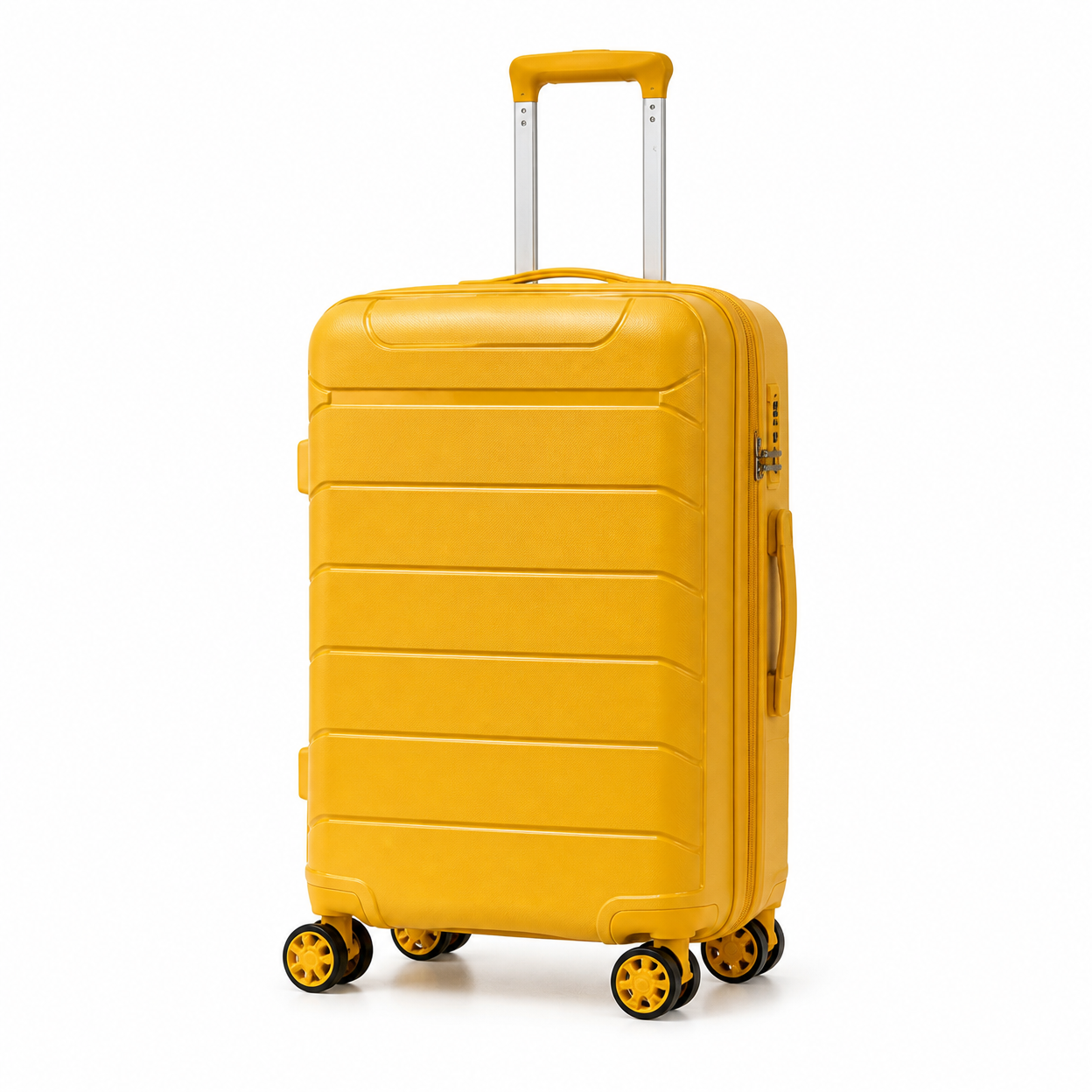 Rolling Joy OEM Rolling Joy sunny yellow ribbed PC polycarbonate hard shell trolley case set 306 20 24 28 inch TSA spinner 20inch 24inch 28inch 3-piece PC Polycarbonate hard shell