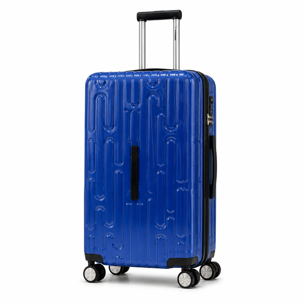Rolling Joy OEM Rolling Joy bright blue wave texture PC polycarbonate hard shell trolley case set 20 24 28 inch TSA spinner 20inch 24inch 28inch 3-piece PC Polycarbonate hard shell