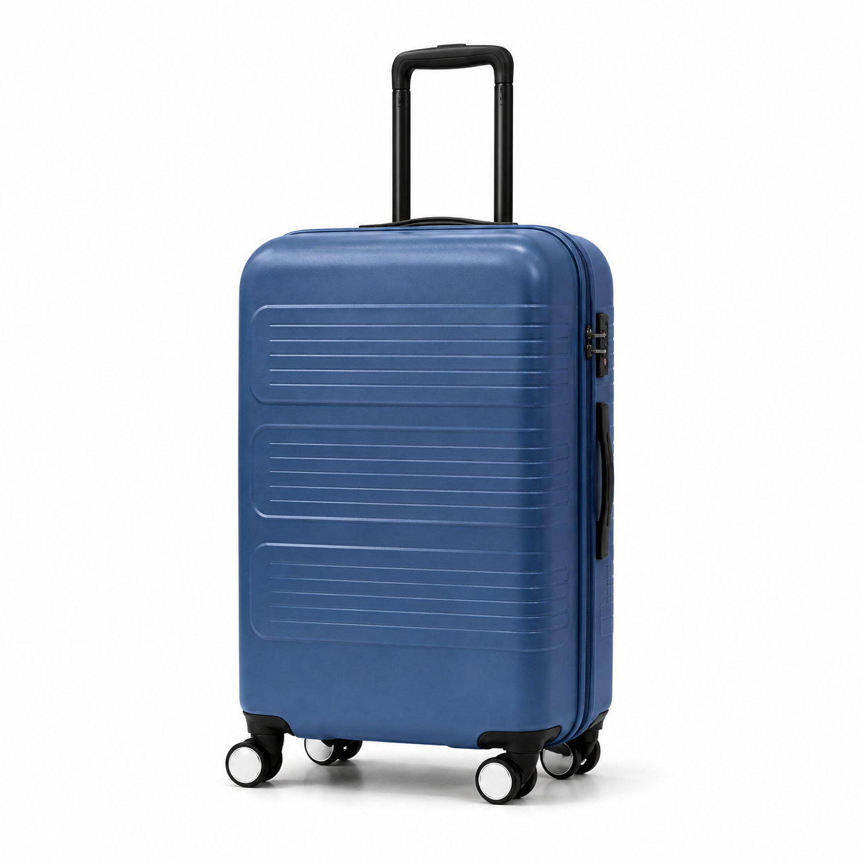 Rolling Joy OEM Rolling Joy medium blue horizontal ribbed PC polycarbonate hard shell trolley case set 20 24 28 inch TSA spinner 20inch 24inch 28inch 3-piece PC Polycarbonate hard 