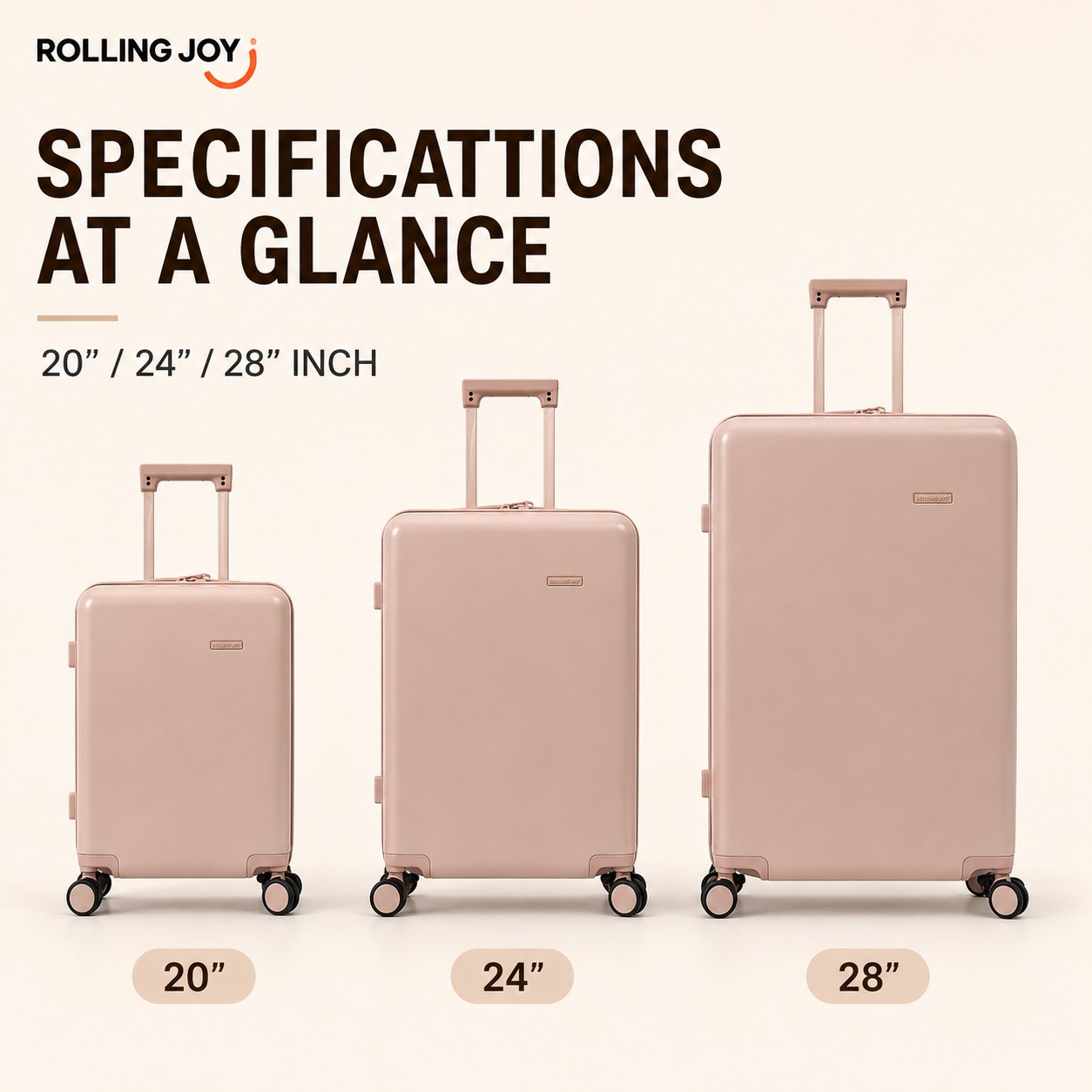 Rolling Joy OEM Rolling Joy dusty rose matte minimal PC polycarbonate hard shell trolley case set 20 24 28 inch spinner 20inch 24inch 28inch 3-piece PC Polycarbonate hard shell view 2