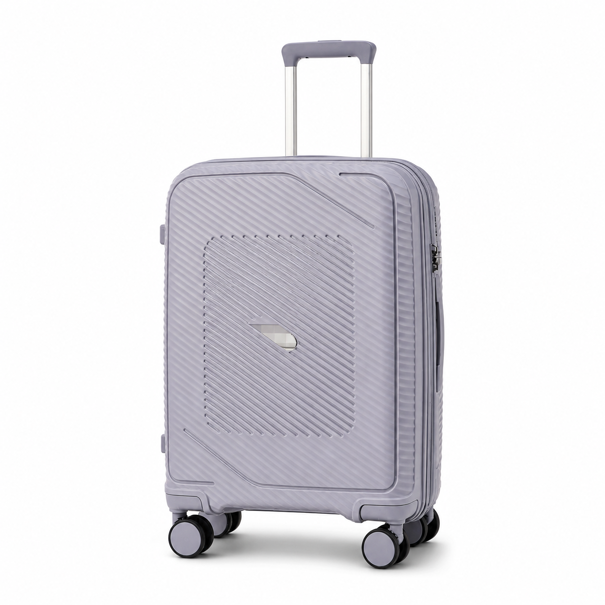Rolling Joy OEM lavender grey ribbed PP hard shell trolley case travel lifestyle PP hard-shell, vertical ribs + diagonal center panel