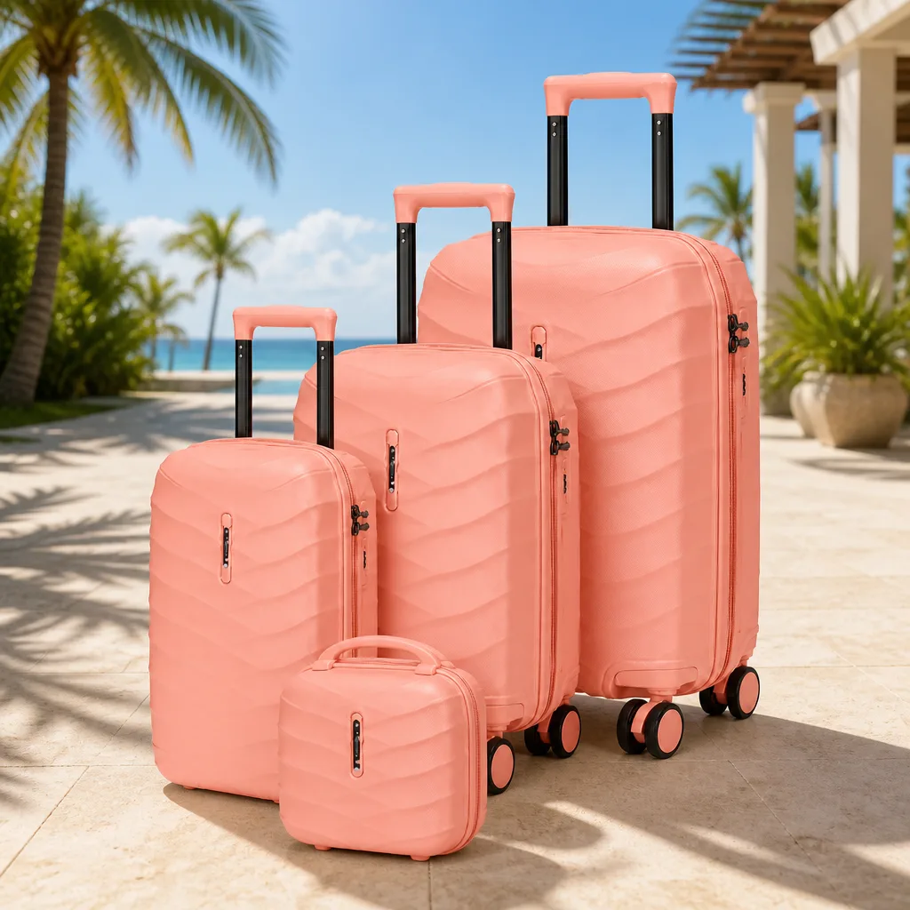 Rolling Joy OEM coral wave pp hard shell 4 piece set 18 20 24 28 inch 18inch 20inch 24inch 28inch Virgin PP hard-shell, wave geometric texture
